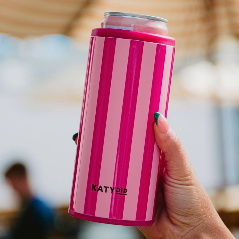 Pink and Hot Pink Striped Slim Can Koozie
