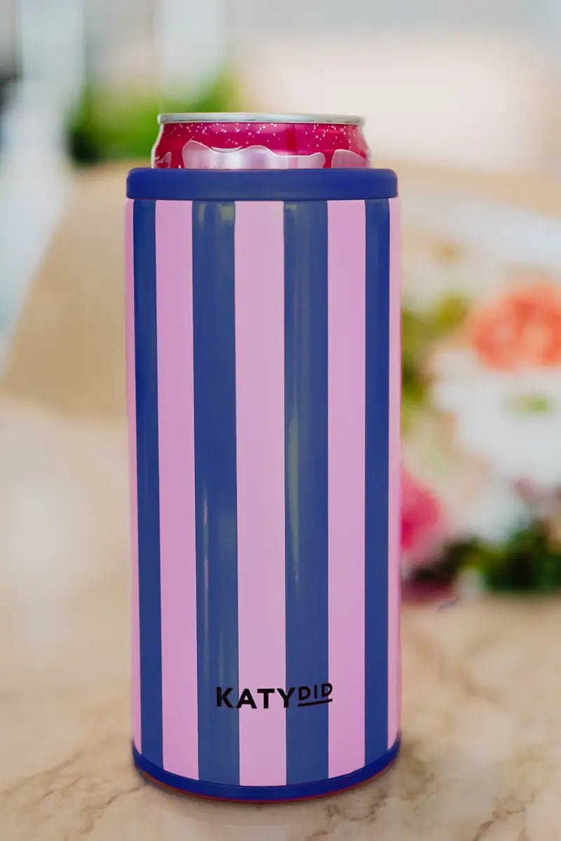Navy and Pink Striped Slim Can Koozie