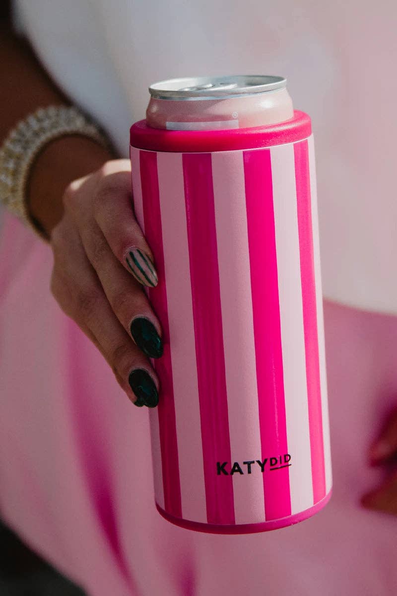 Pink and Hot Pink Striped Slim Can Koozie