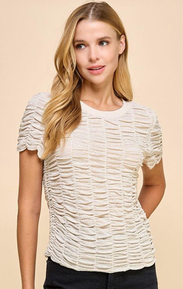Metallic Short Sleeves Ruched Top image 2