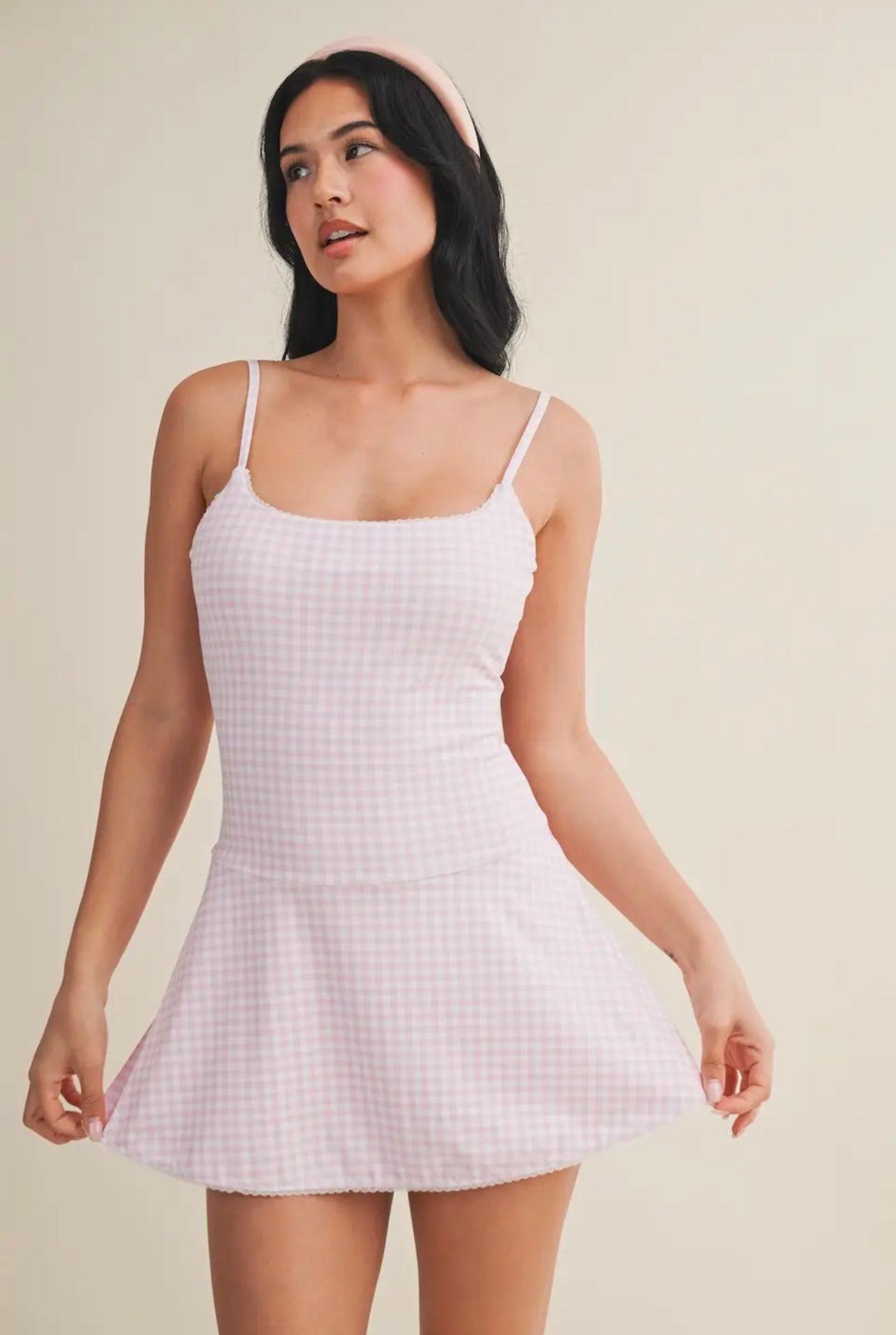 Gingham and Lace Activewear Dress  image 1