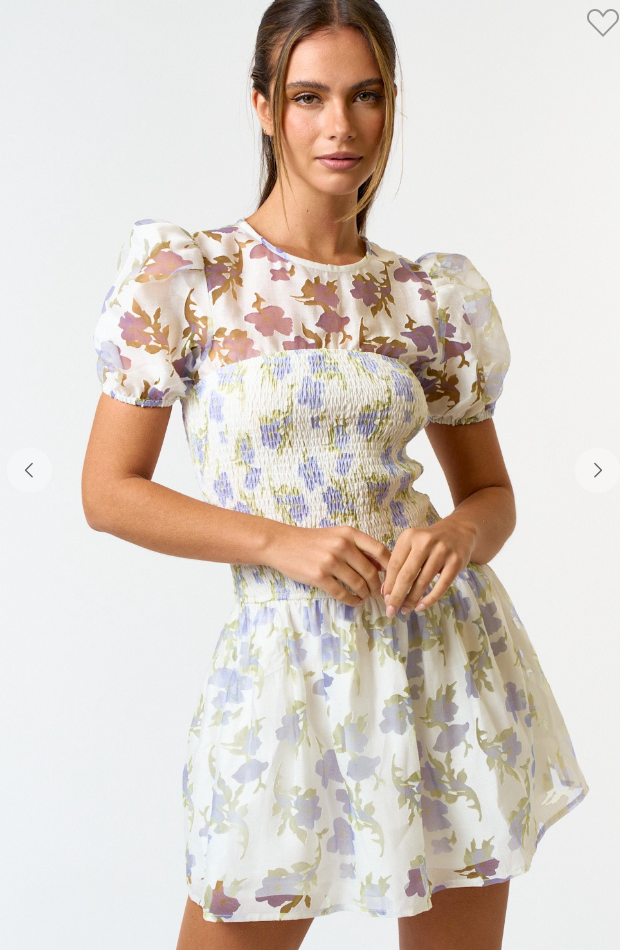 Smocked Puff Sleeve Flare Dress image 1