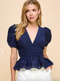Smocked Waist Puff Sleeve Top image 0