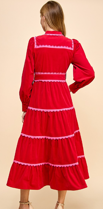 Tiered Scalloped Detail Long Sleeve Midi Dress image 2