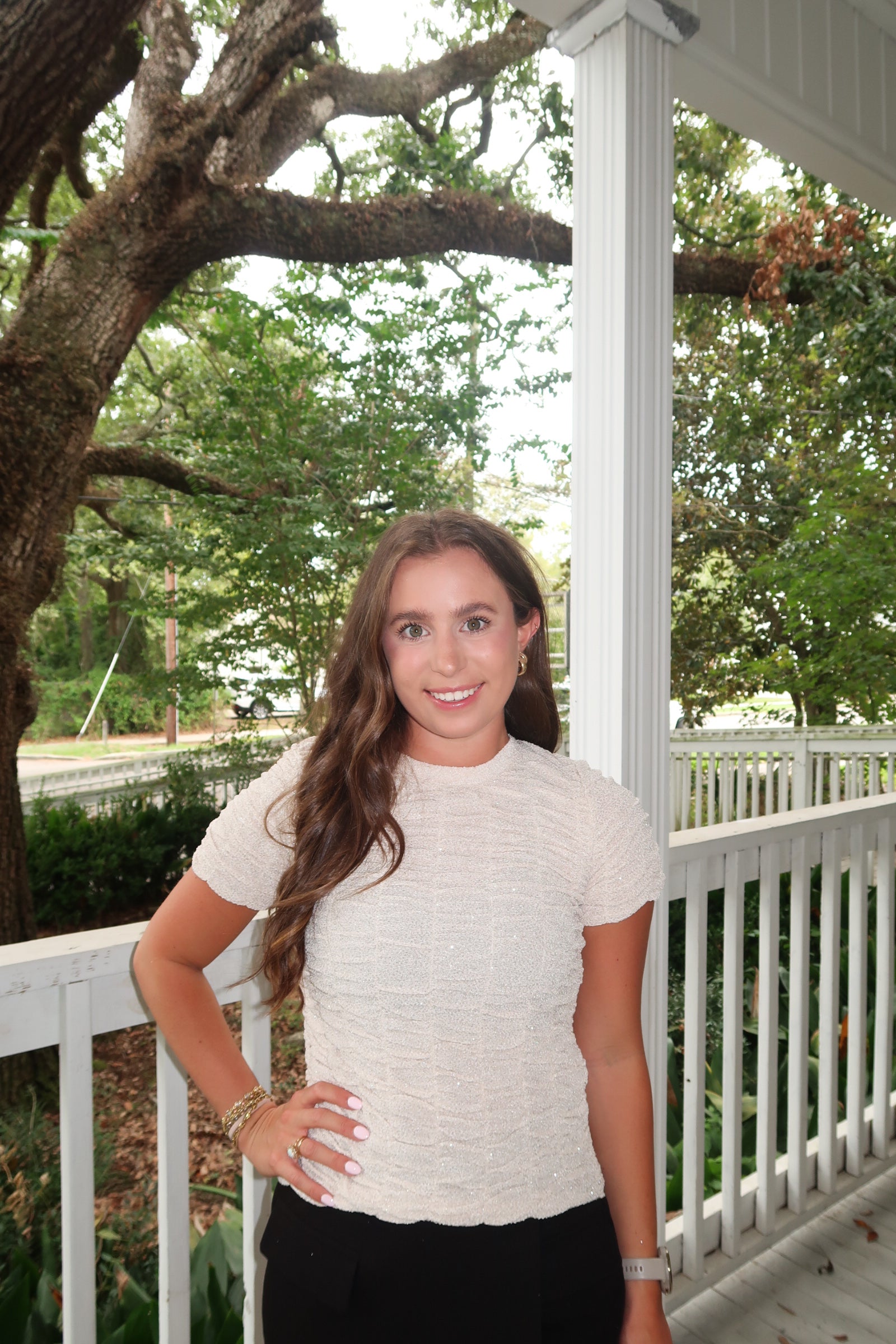 Metallic Short Sleeves Ruched Top image 1