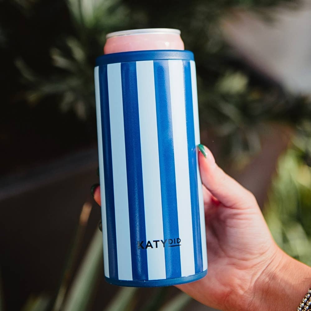 Light Blue and Navy Slim Can Koozie