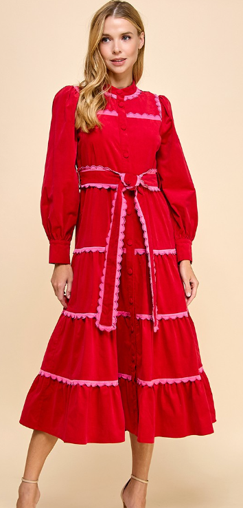 Tiered Scalloped Detail Long Sleeve Midi Dress image 1