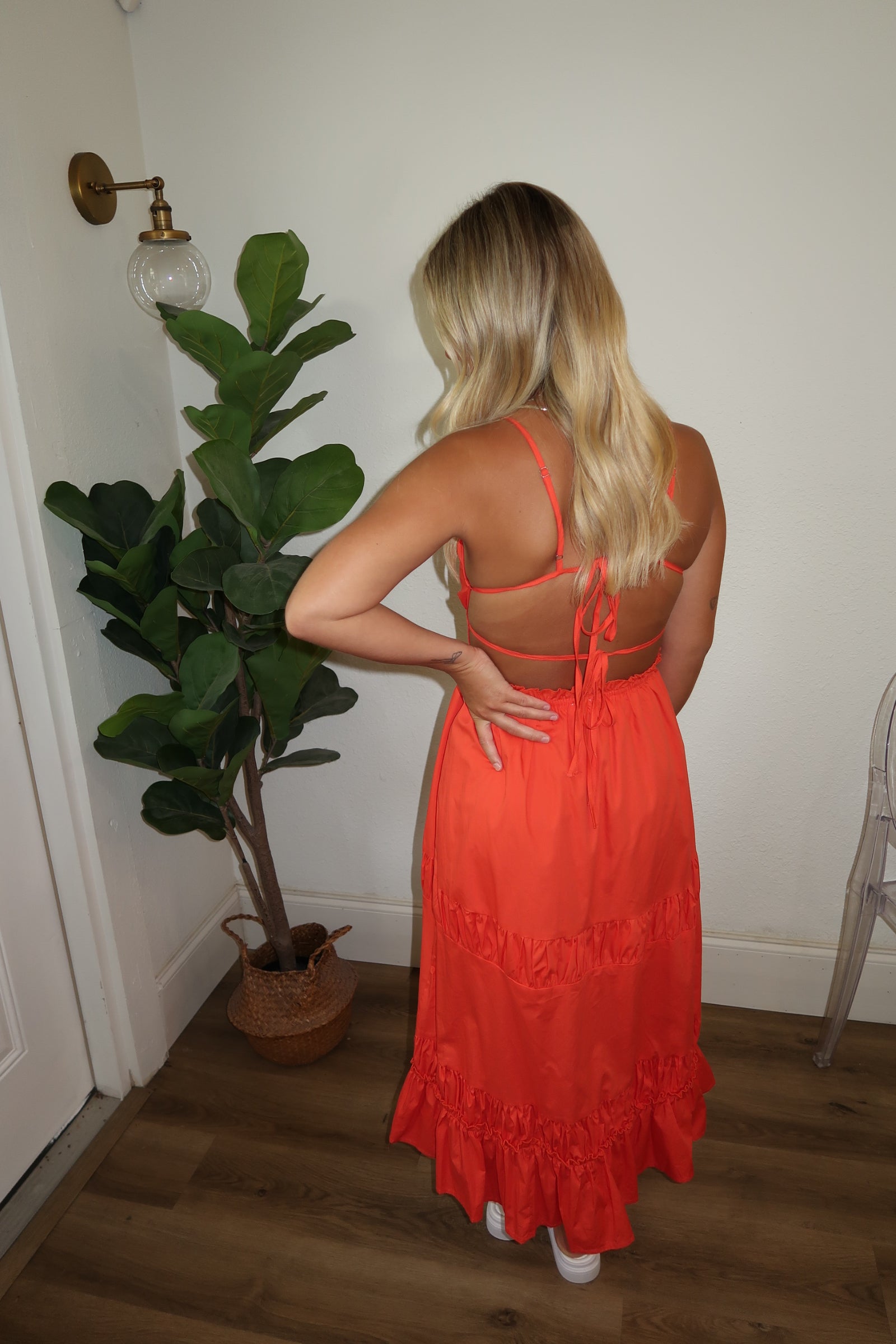 Ruched Detail Midi Dress With Back Strap image 3