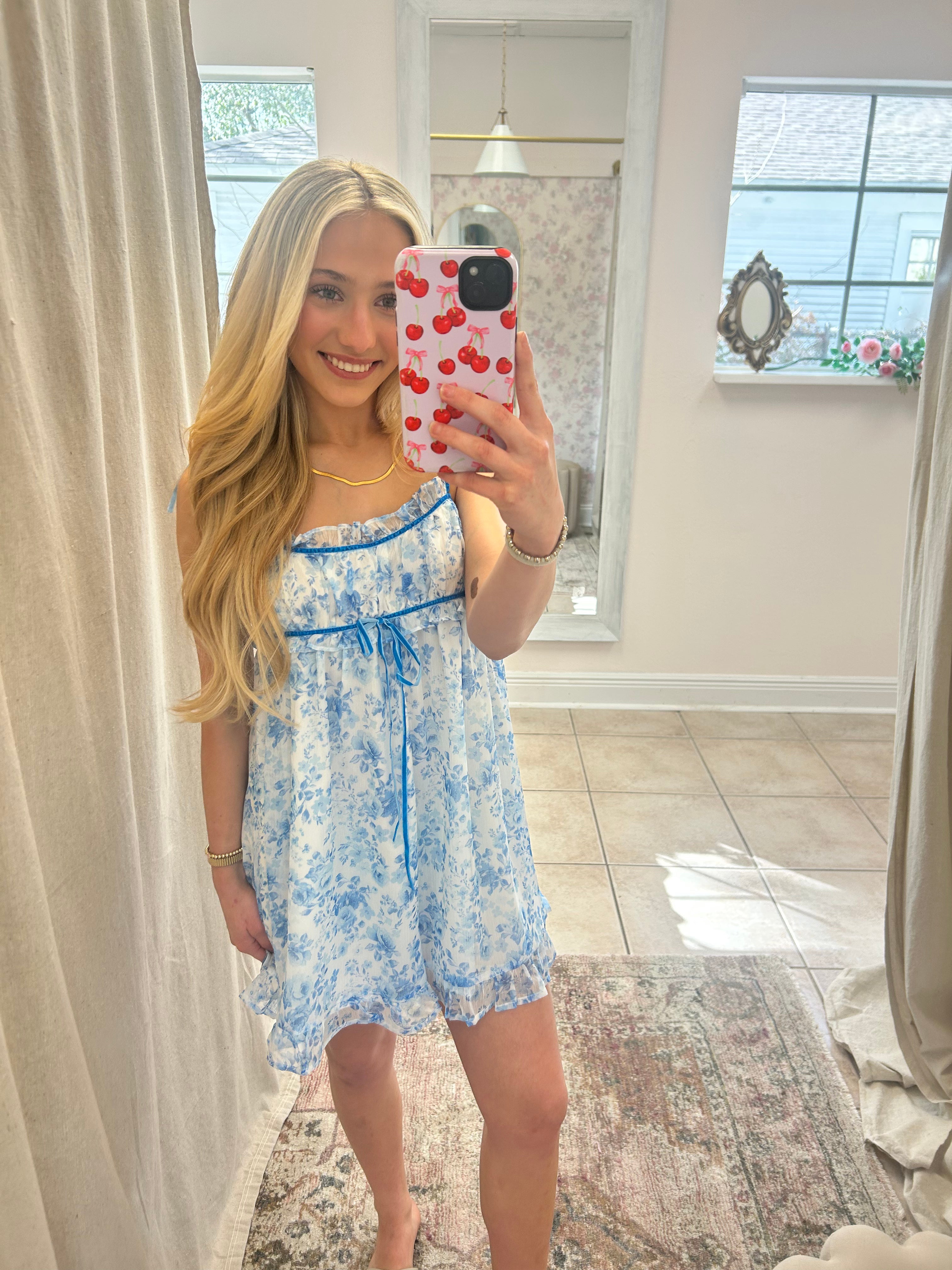 Blue Floral Ruffle Mini Dress  image 0