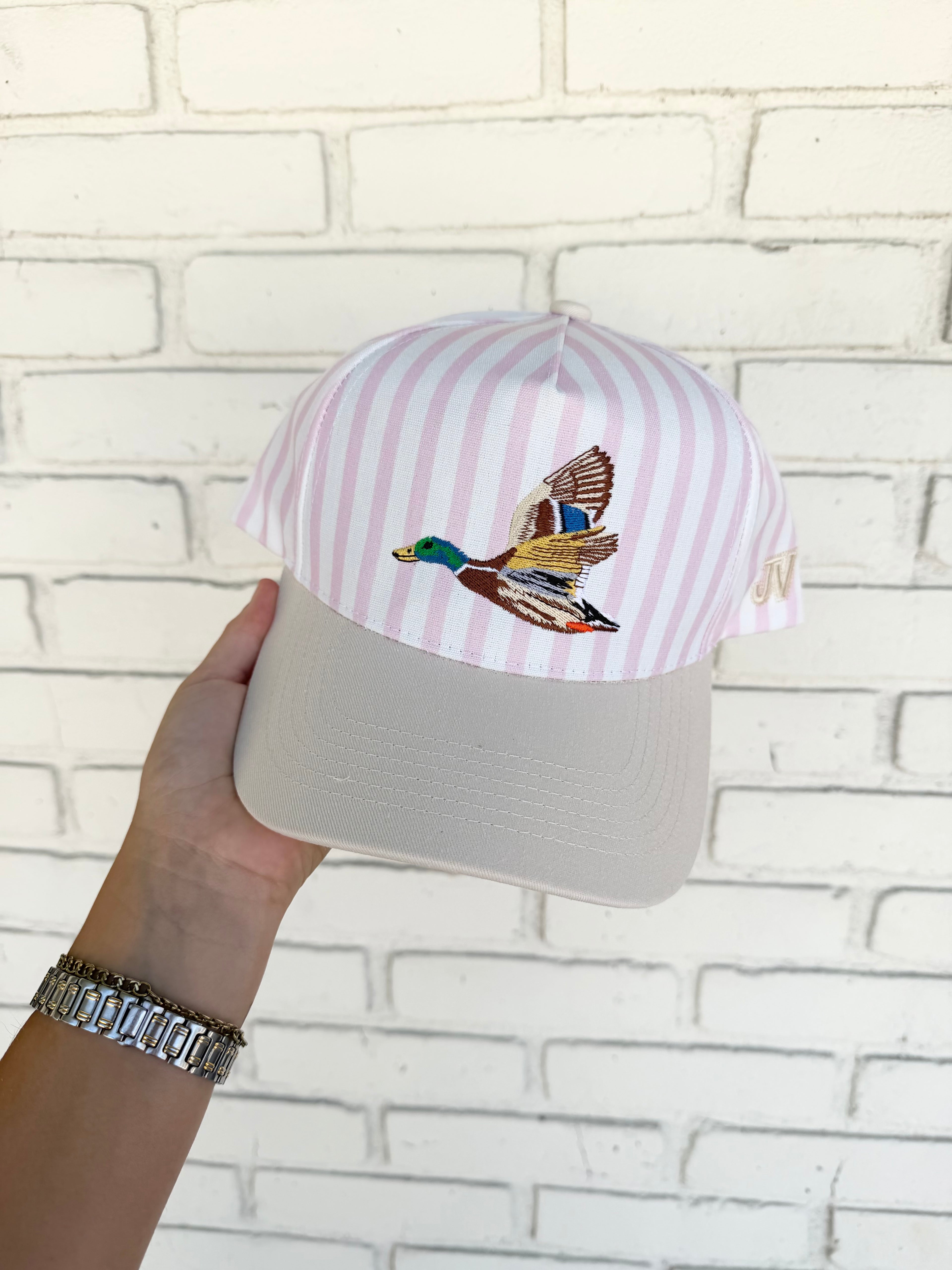 Pink Striped Mallard Hat