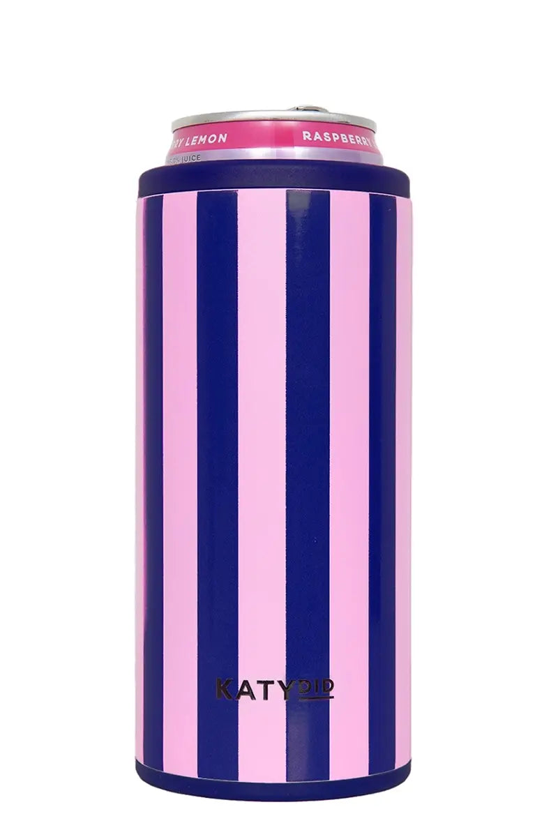 Navy and Pink Striped Slim Can Koozie