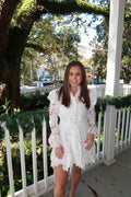 High Collar Floral Lace Ruffle Shoulder Mini Dress image 0
