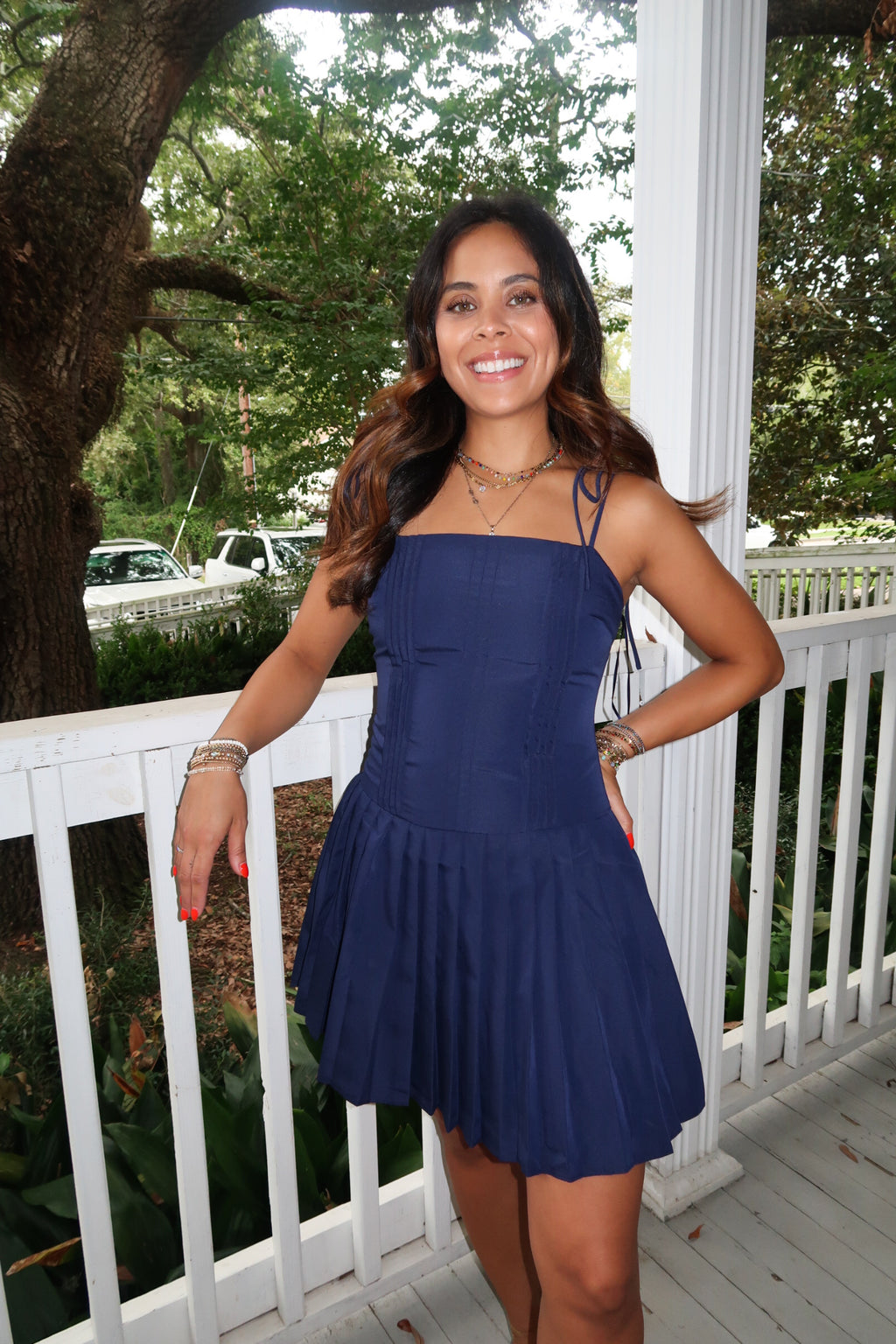 Navy Pleated Dress image 0