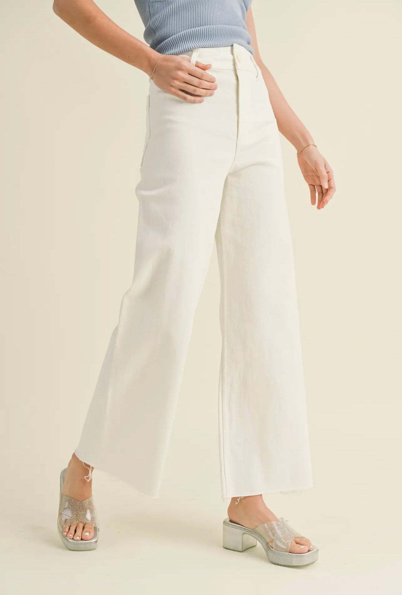 White Wide Leg Denim Pants  image 1