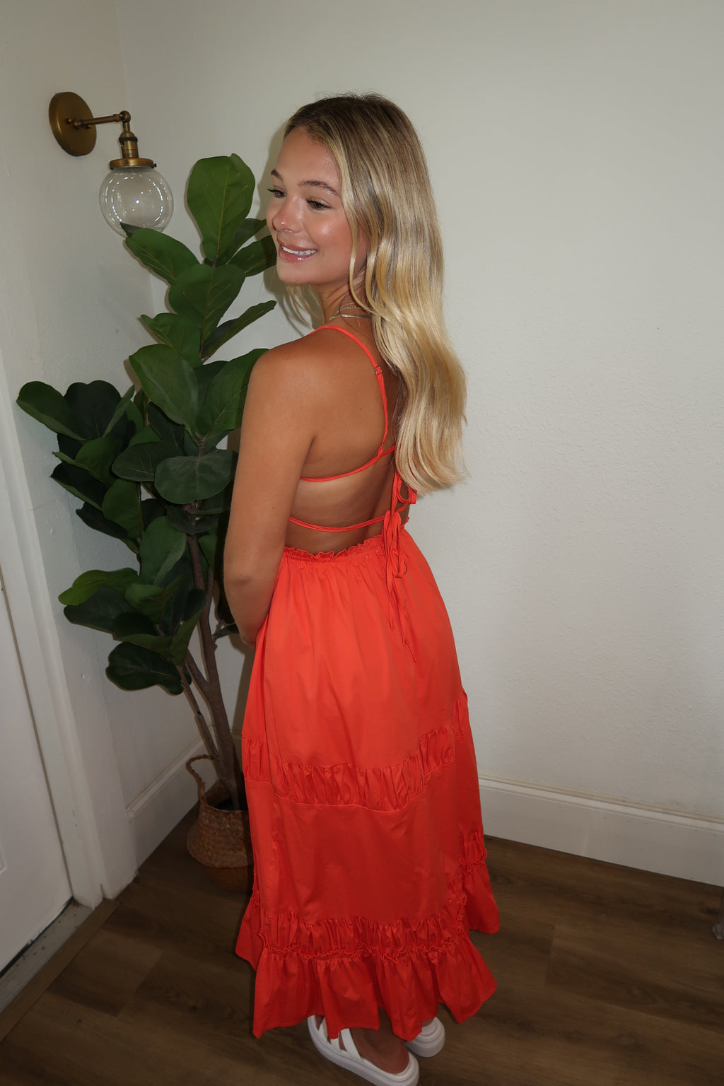 Ruched Detail Midi Dress With Back Strap image 2