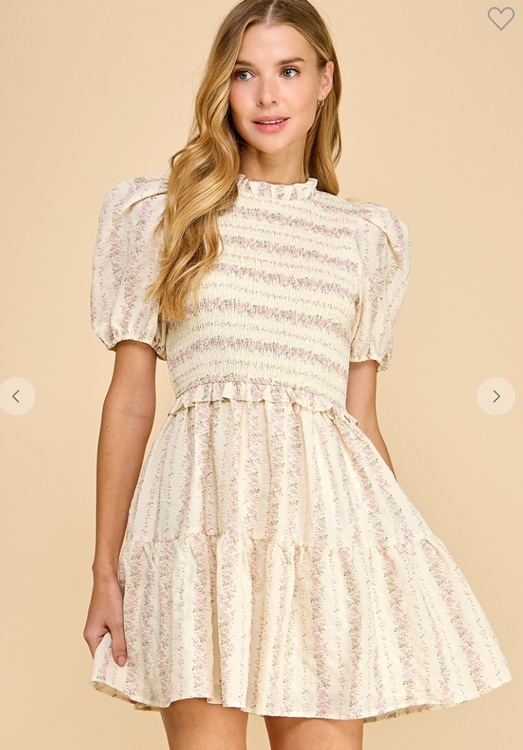 Floral Striped Smocked Bodice Fit and Flare Dress image 2