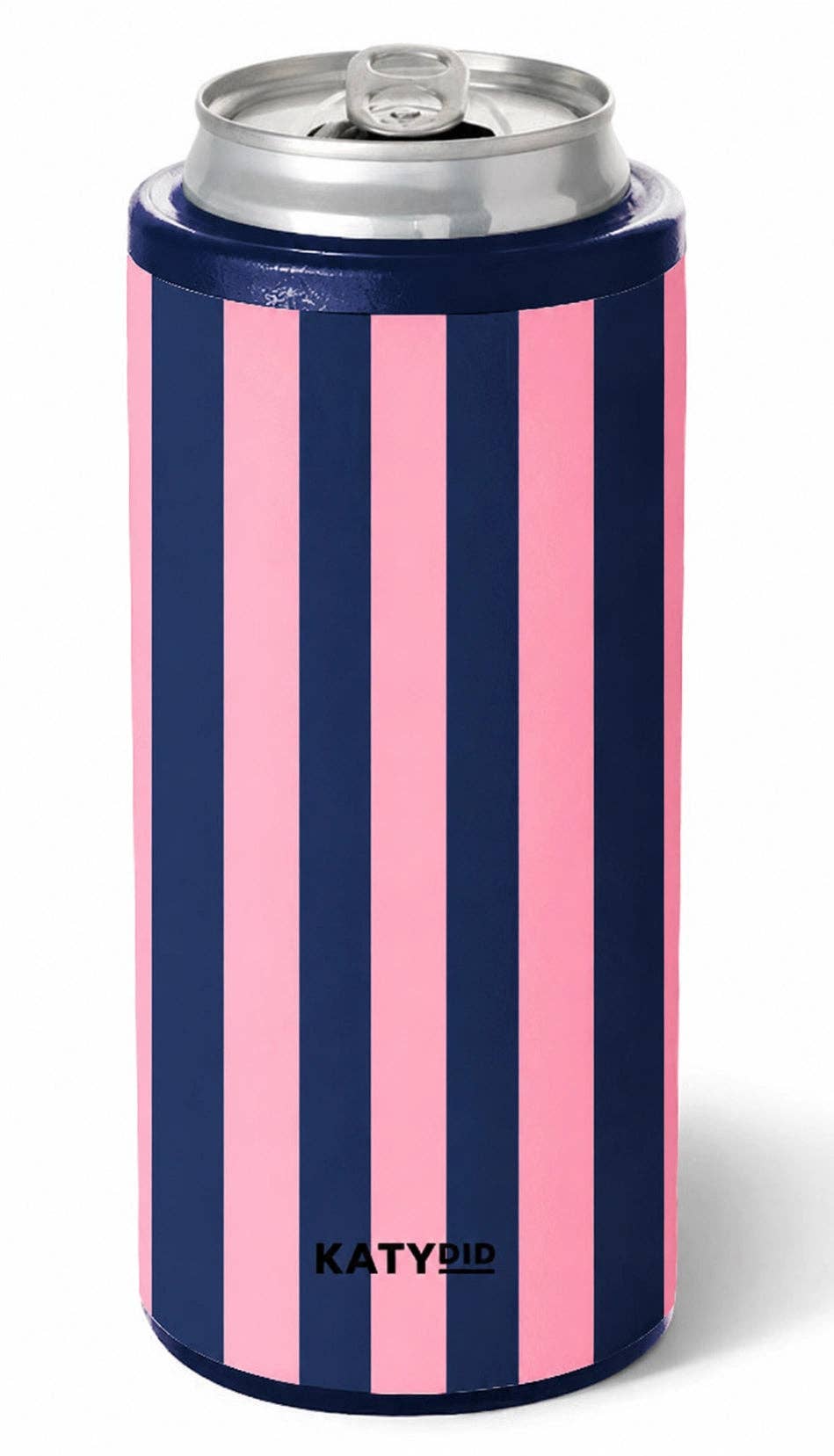 Navy and Pink Striped Slim Can Koozie