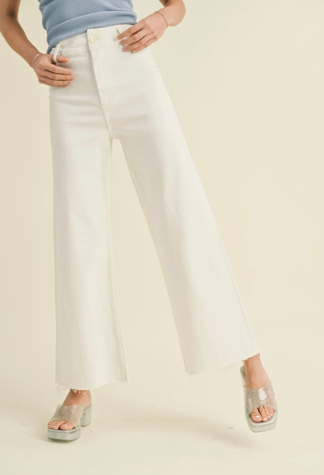 White Wide Leg Denim Pants  image 0
