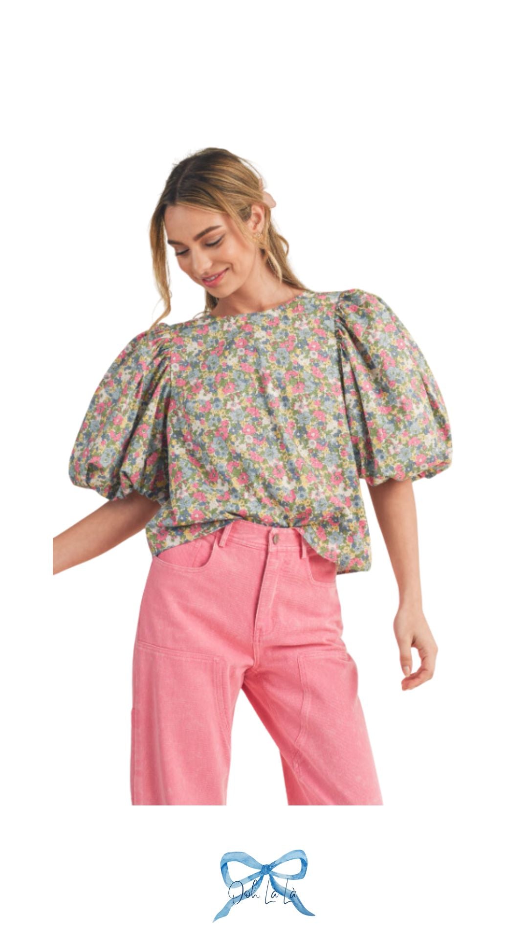 Floral Balloon Sleeve Top image 1